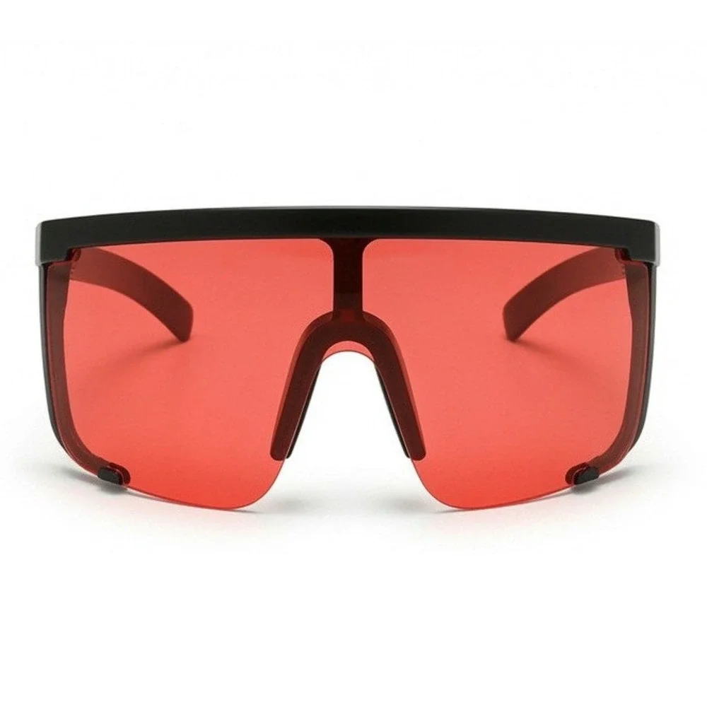 Women Futuristic Red Shield Sunglasses Oversized Black‎ Frame Cyberpunk Shades